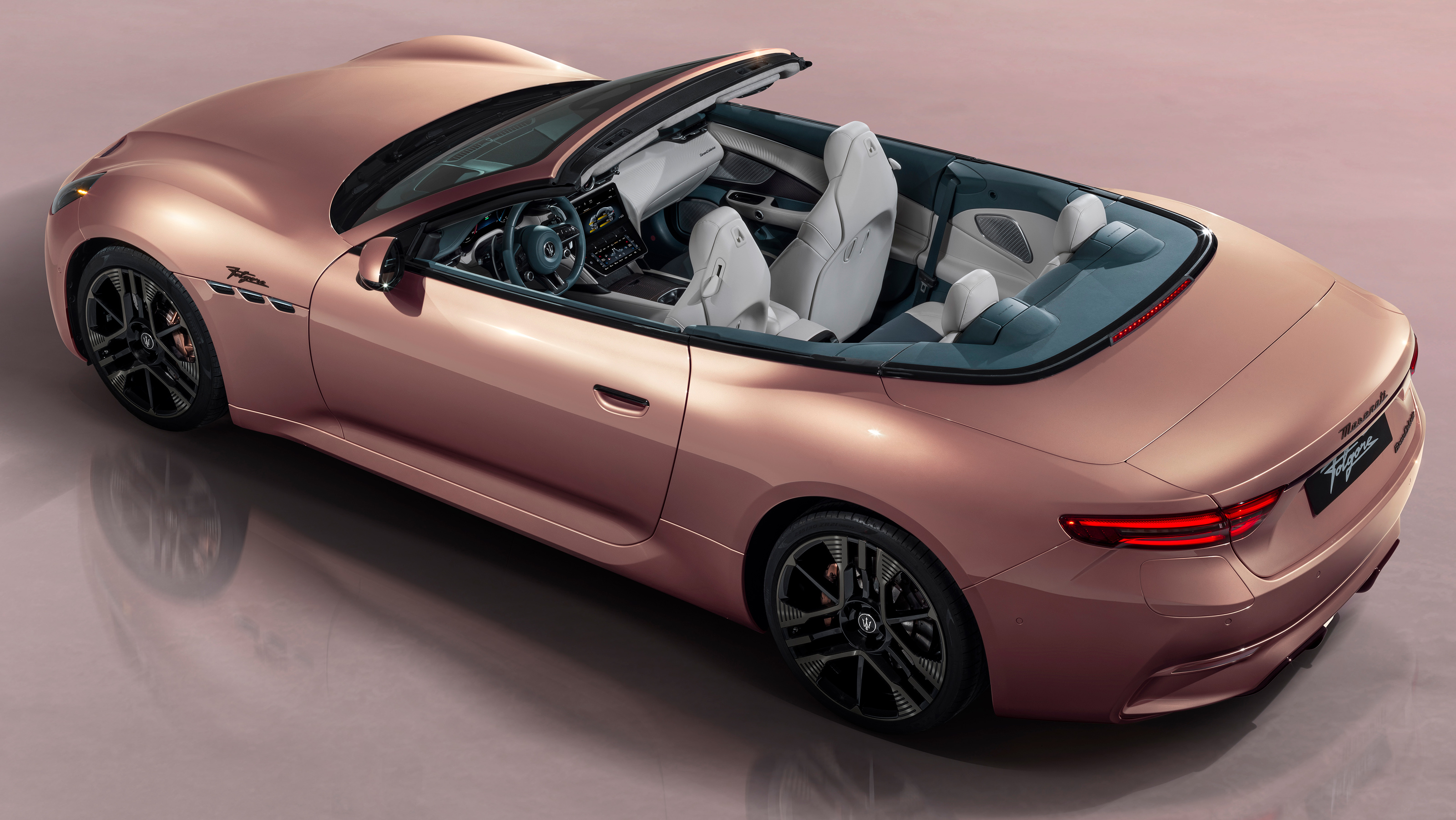 Maserati GranCabrio Folgore overhead with the roof down