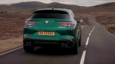 Alfa Romeo Stelvio Quadrifoglio - rear tracking with long road ahead
