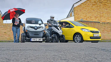 Public transport vs Renault Twizy, Piaggio MP3 Yourban 300 LT and Skoda Citigo