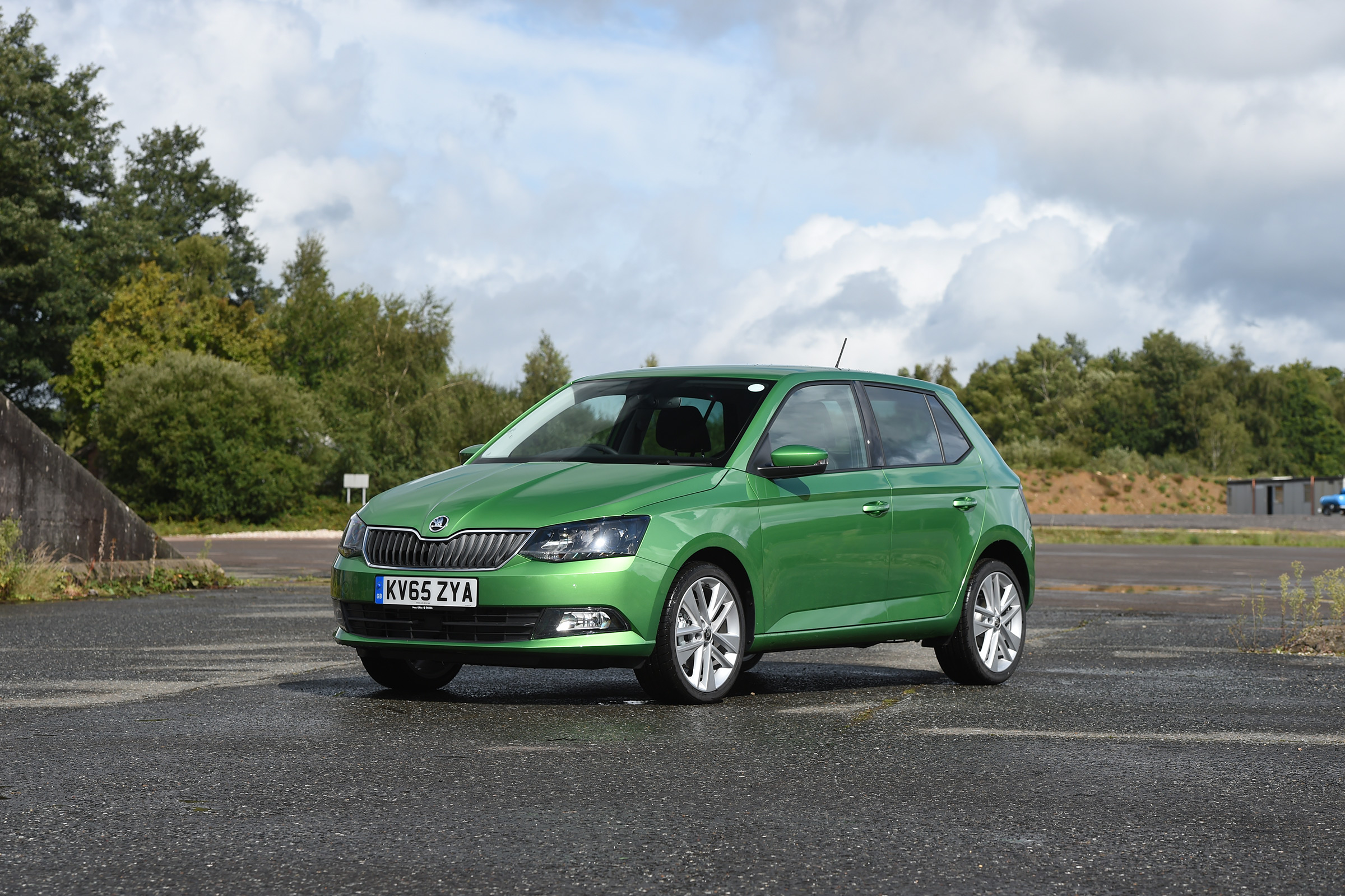 Skoda Fabia green front quarter