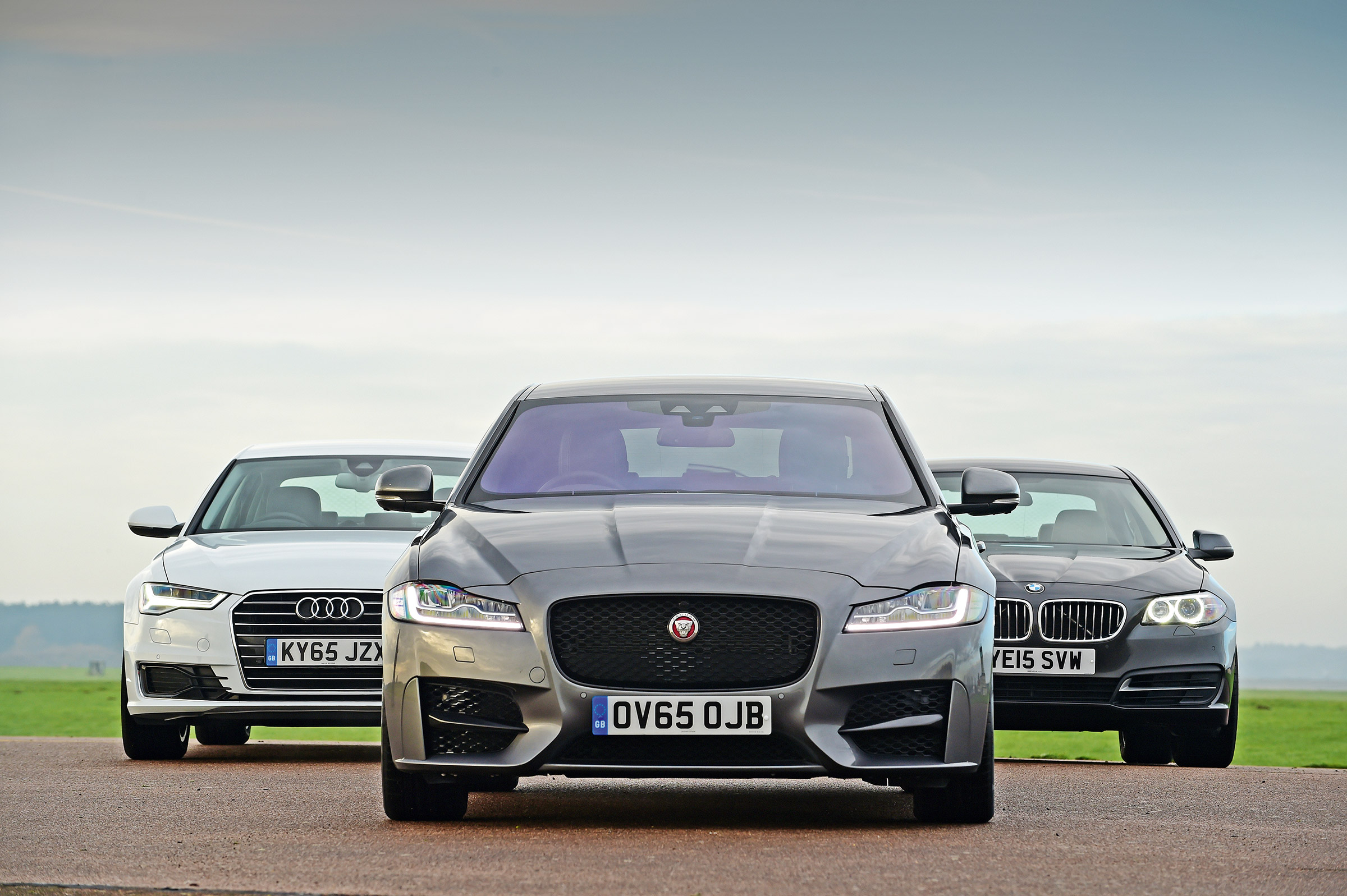 Jaguar XF vs Audi A6 vs BMW 5 Series - group test front