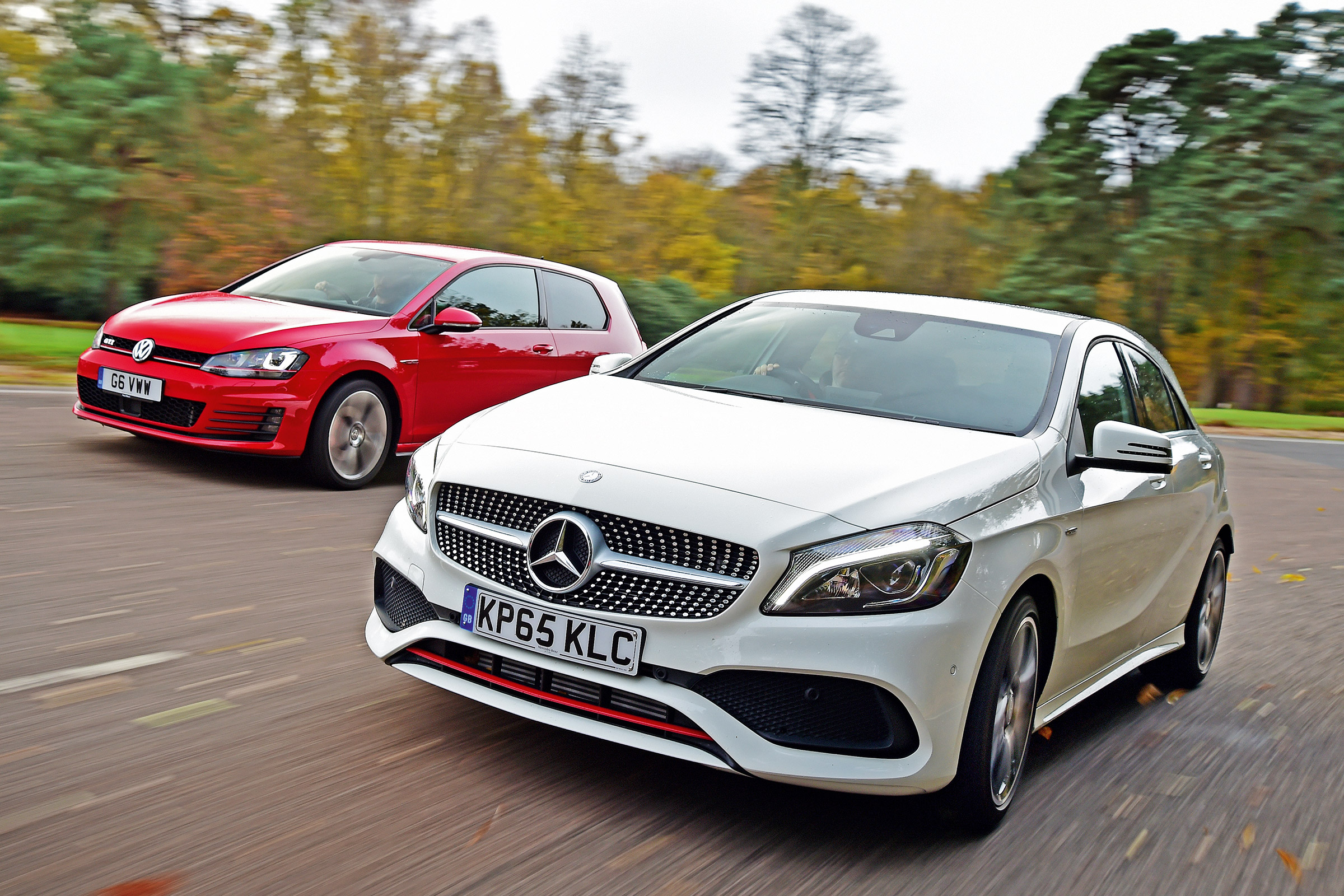Mercedes A 250 AMG vs Volkswagen Golf GTI - front