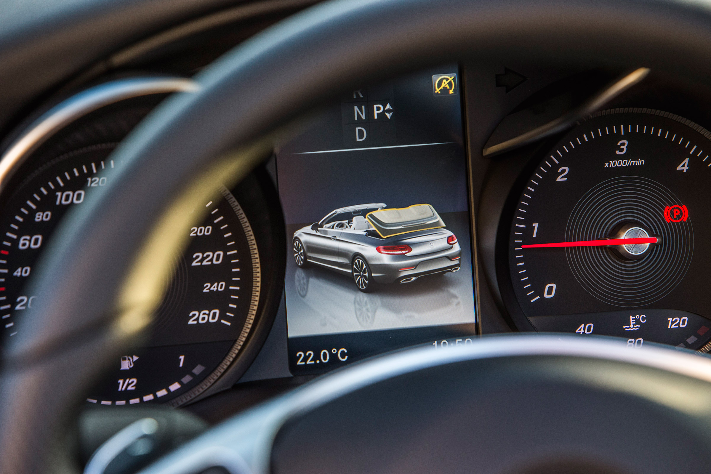 Mercedes C-Class Cabriolet - dials roof down