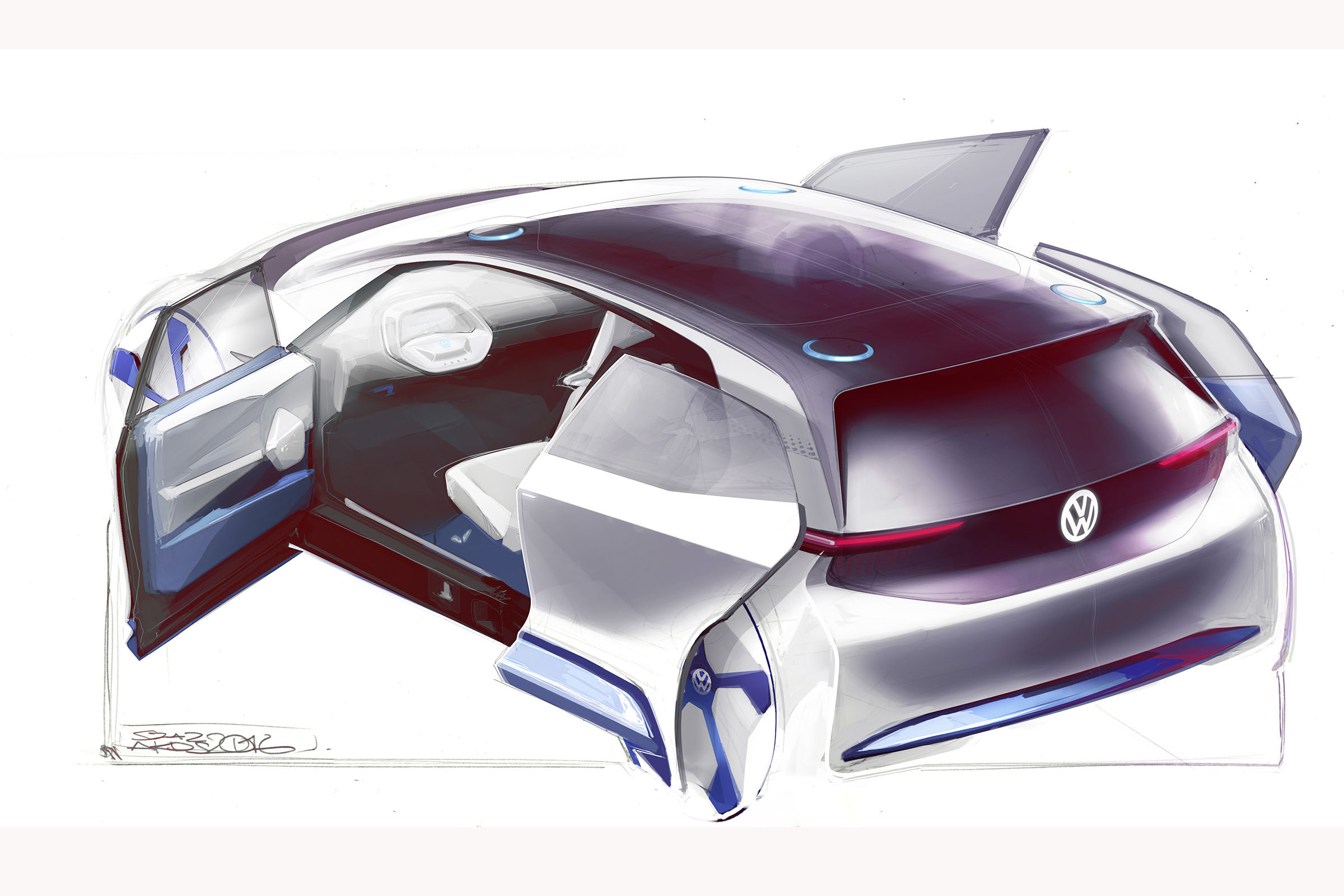 VW electric car Paris concept sketch doors