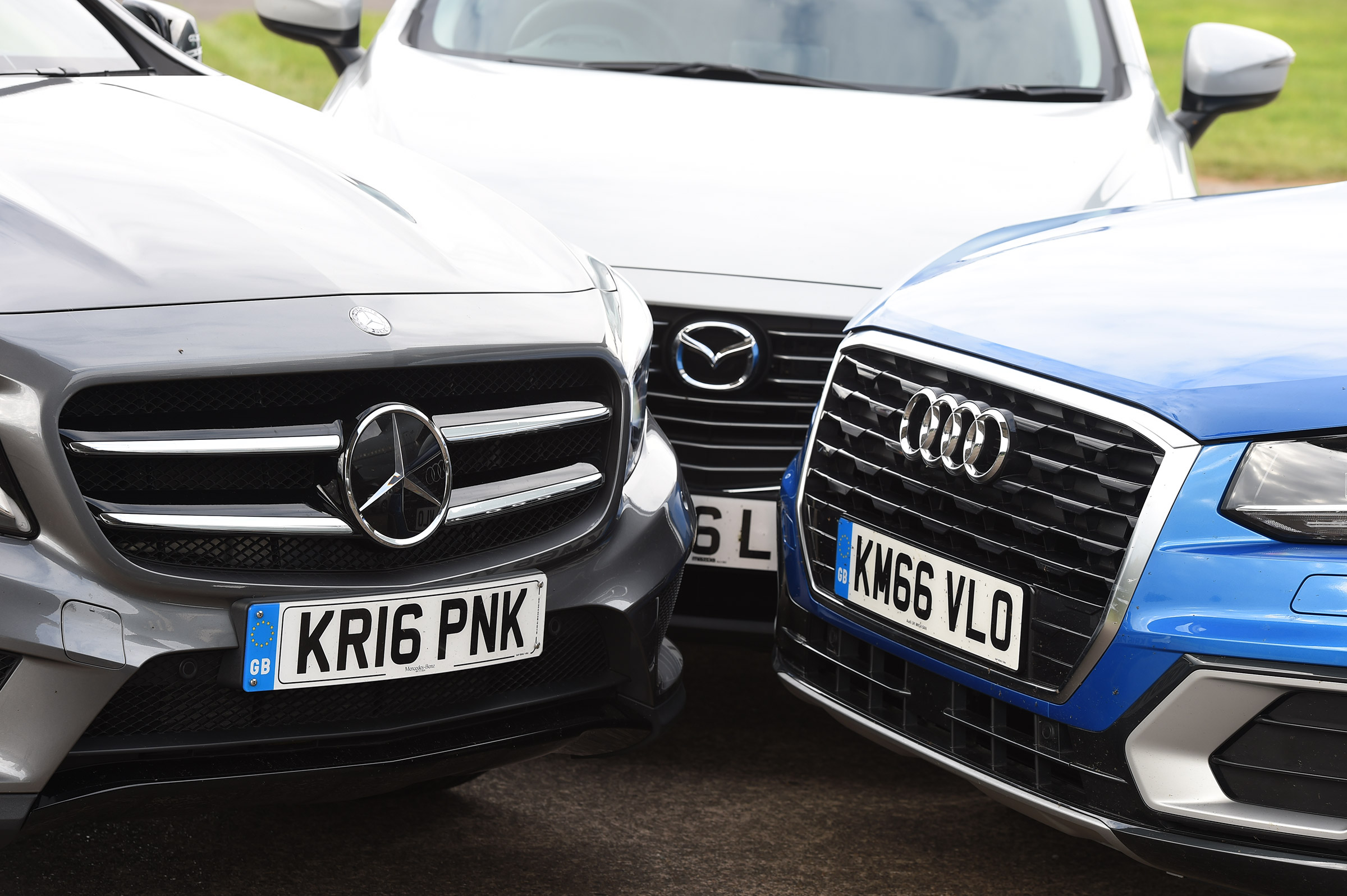 Audi Q2 vs Mazda CX-3 vs Mercedes GLA - fronts