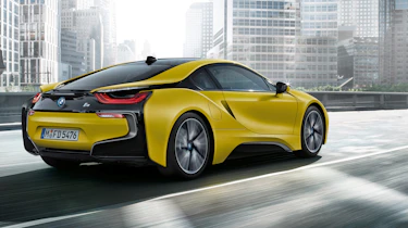 bmw i8 protonic frozen yellow rear quarter
