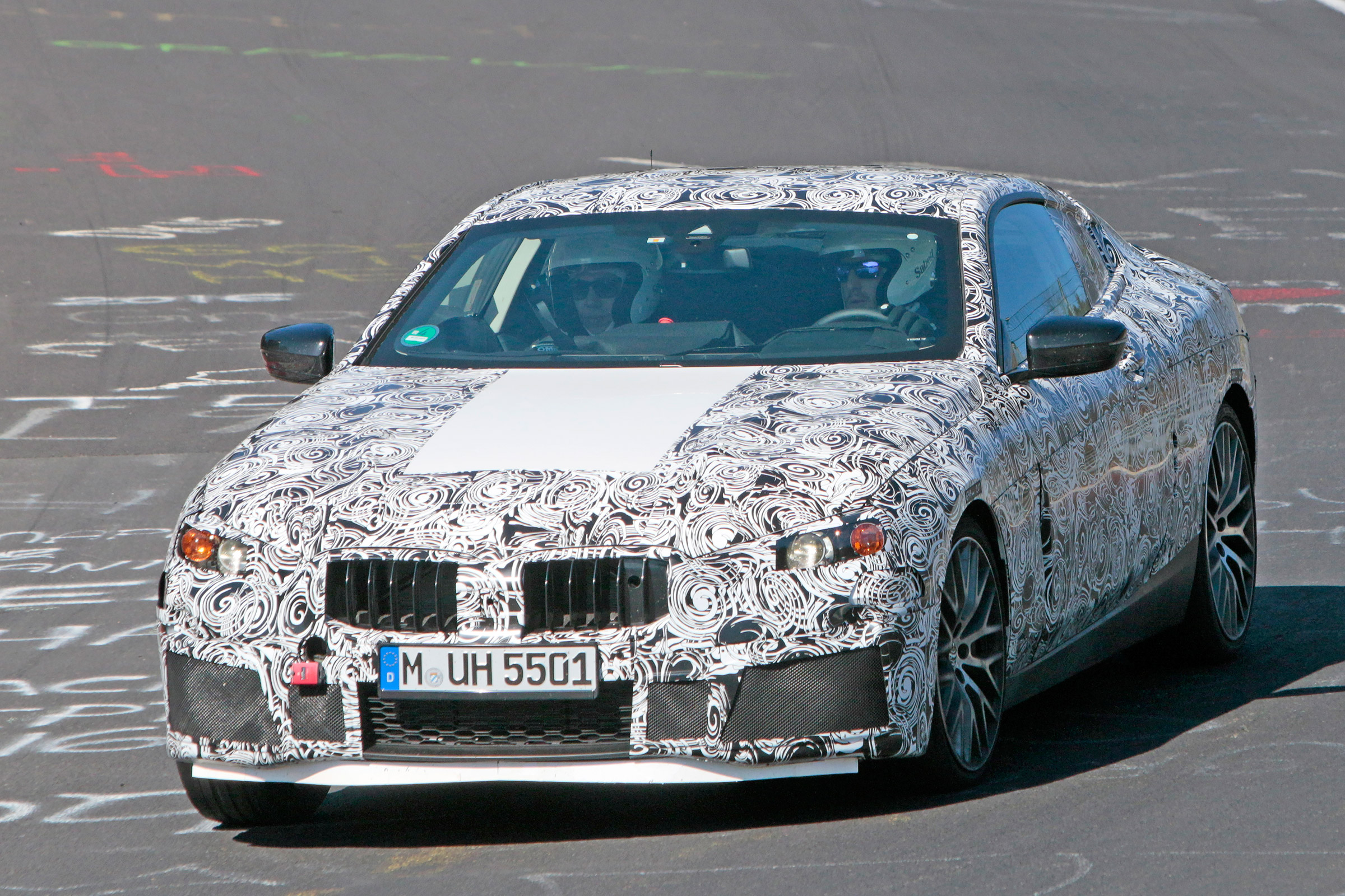 2018 BMW M8 spy shot front quarter