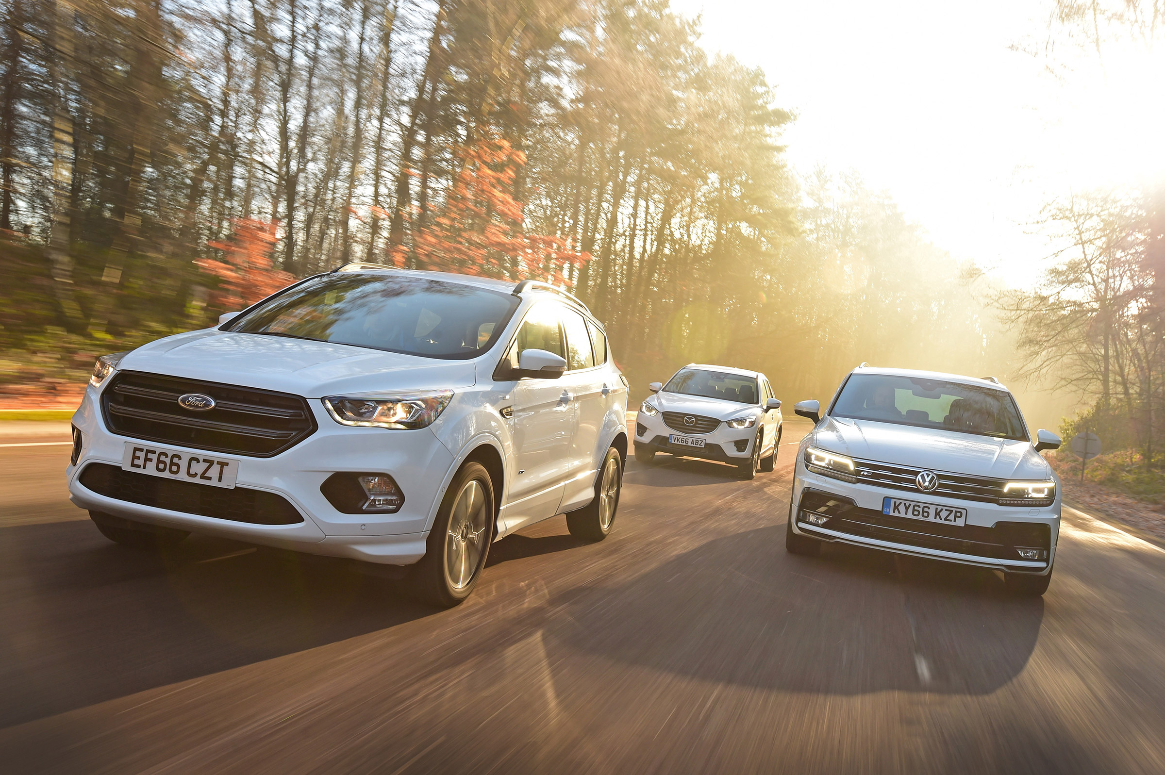 Ford Kuga vs Volkswagen Tiguan vs Mazda CX-5 - front