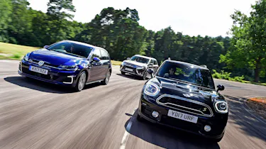 MINI Countryman S E vs Volkswagen Golf GTE vs Mitsubishi Outlander PHEV - header