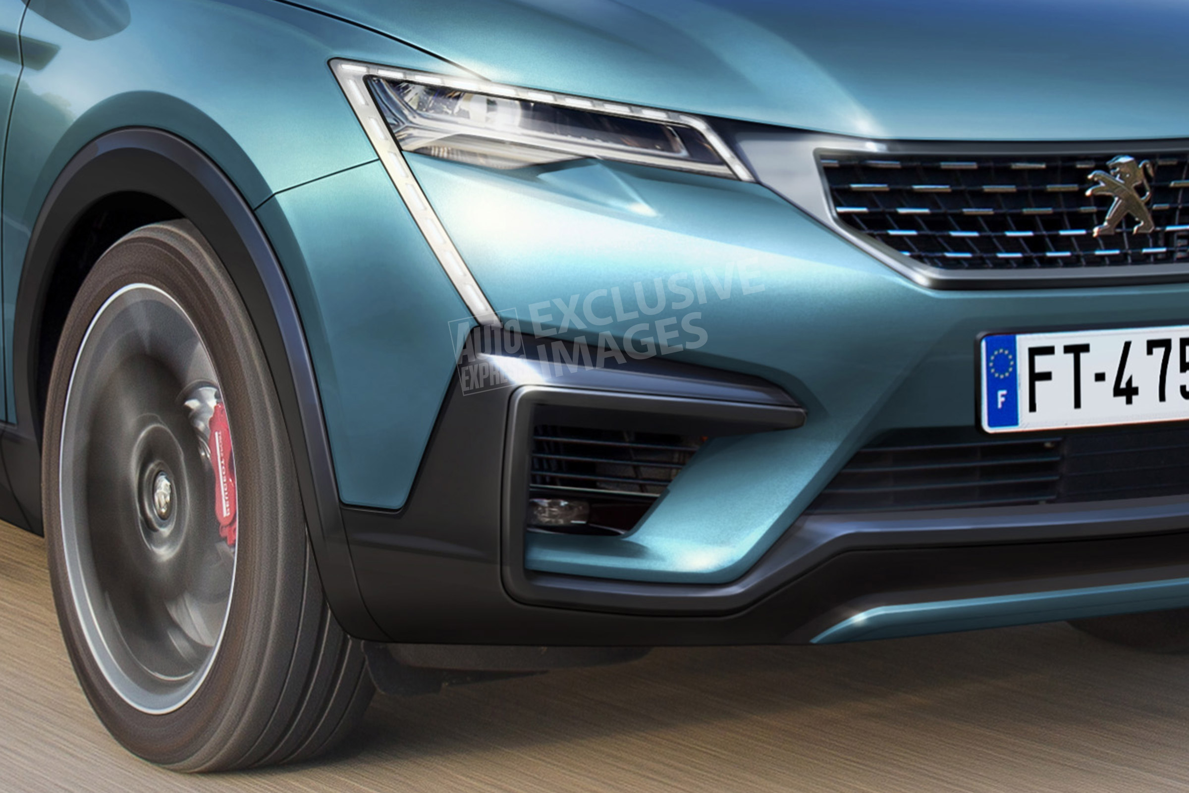 Peugeot coupe-SUV render - front detail (watermarked) 