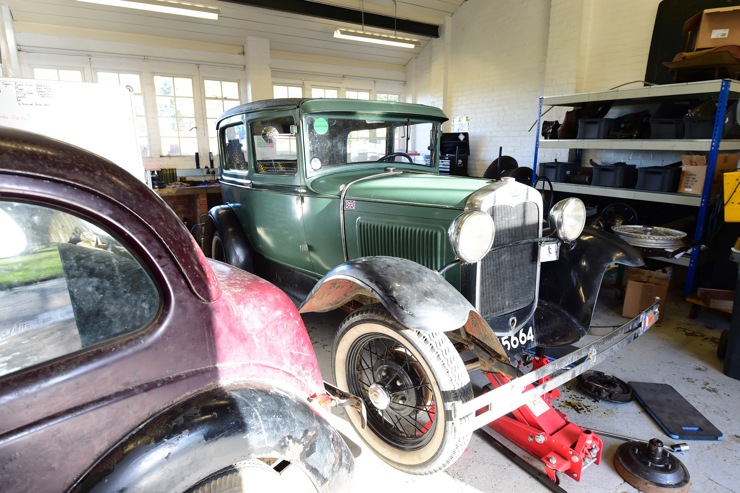 Classic car in garage