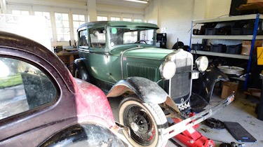 Classic car in garage
