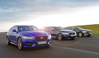 Jaguar XF Sportbrake vs BMW 5 Series Touring vs Volvo V90 - front