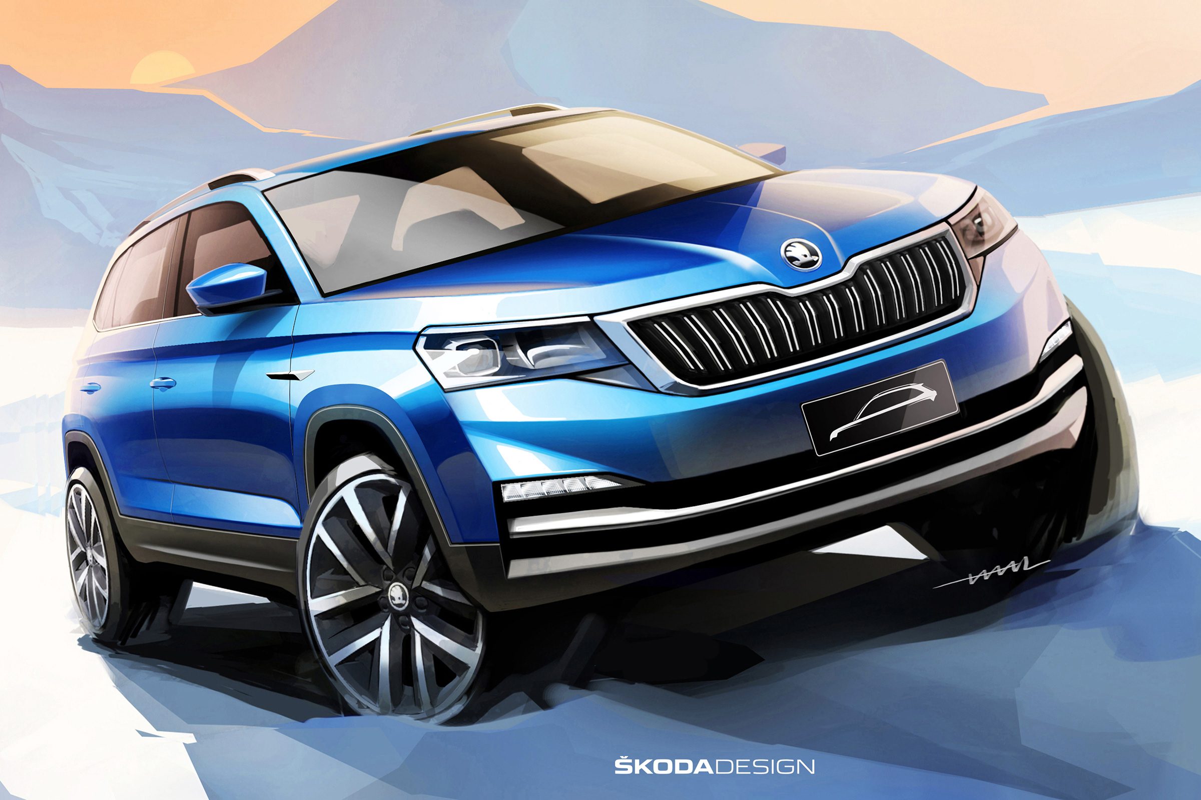 Skoda Kamiq SUV sketch - front