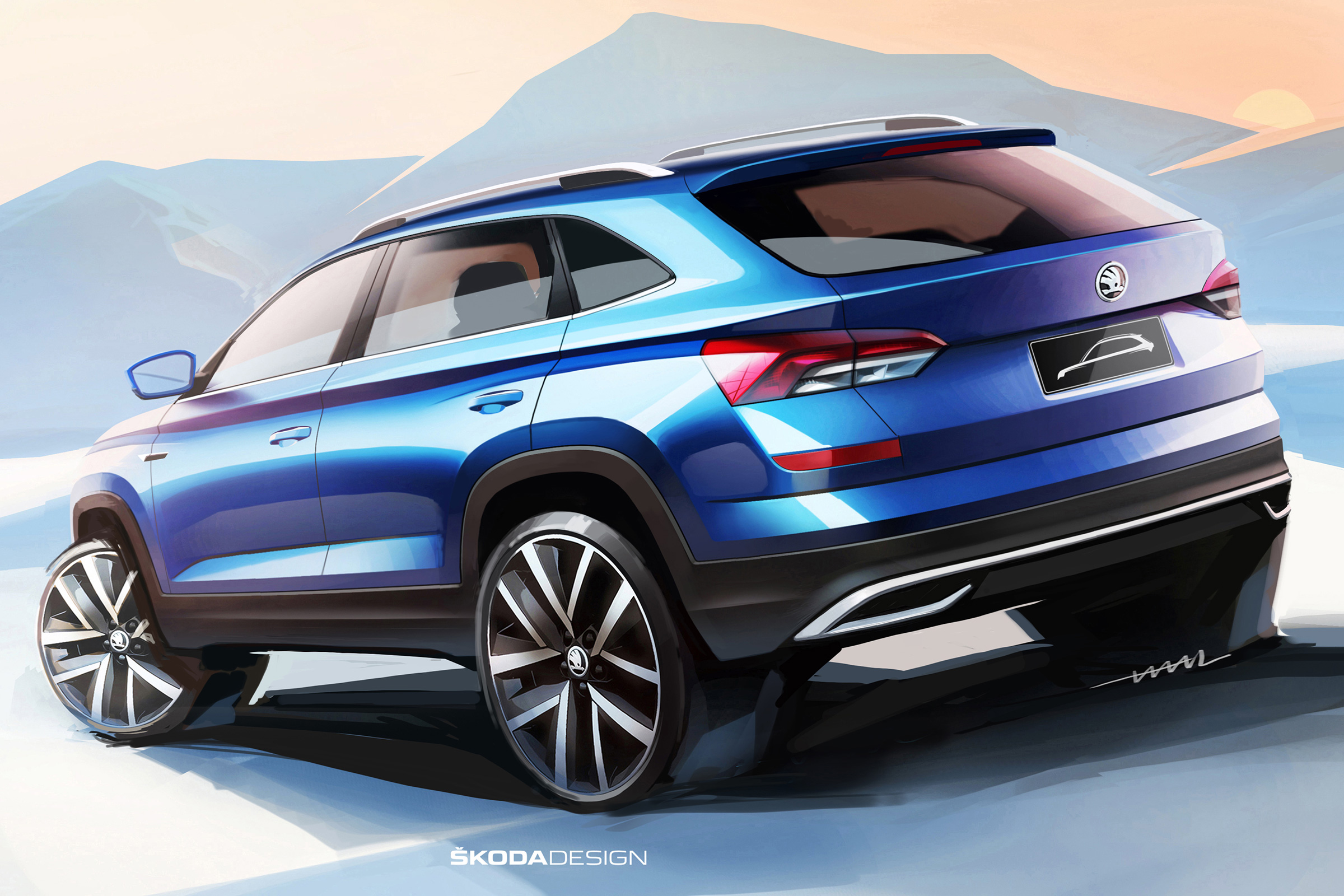Skoda Kamiq SUV sketch - rear