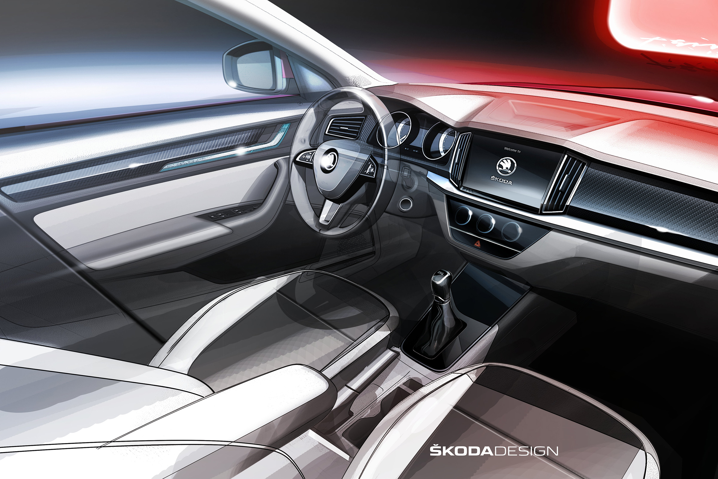 Skoda Kamiq SUV sketch - interior