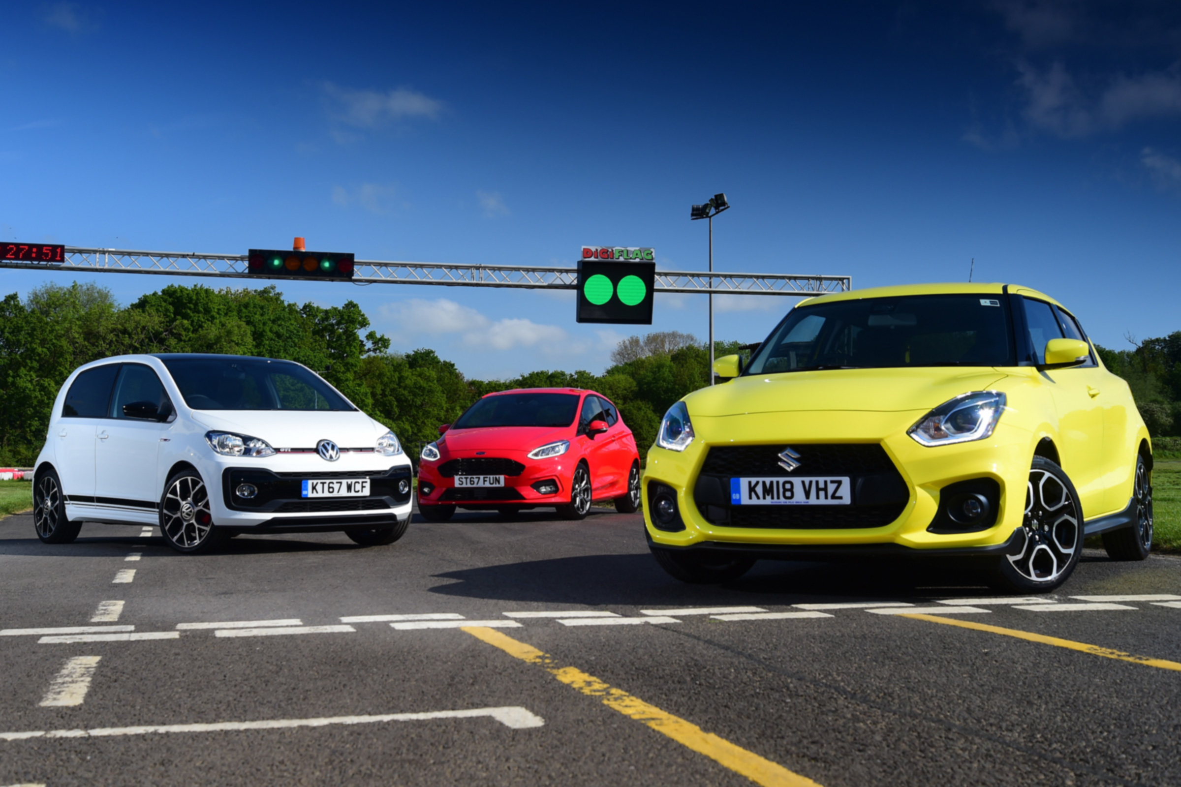 Suzuki Swift Sport vs Volkswagen up! GTI vs Ford Fiesta ST-Line - header