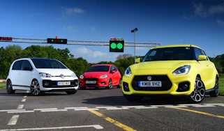 Suzuki Swift Sport vs Volkswagen up! GTI vs Ford Fiesta ST-Line - header