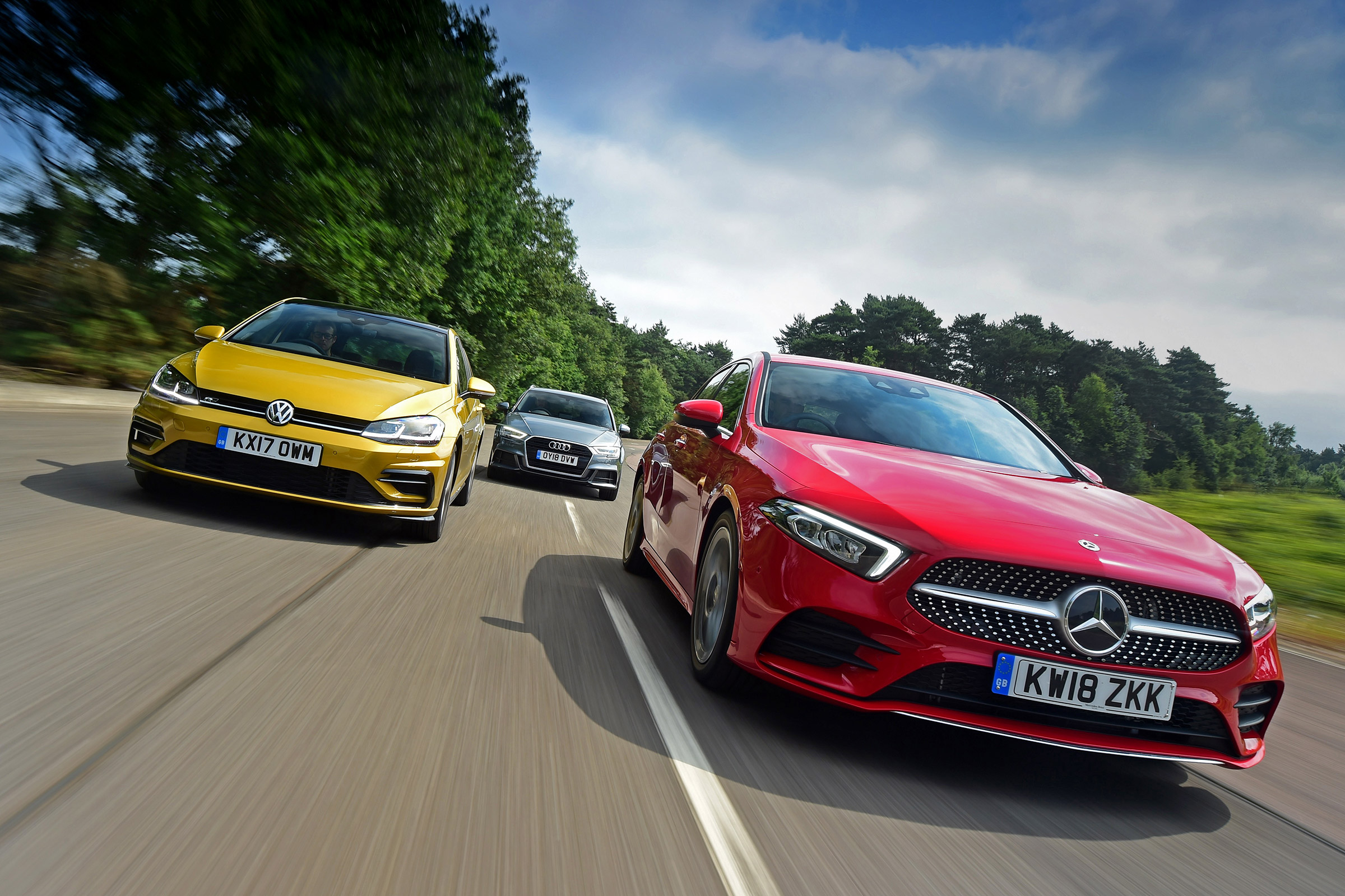 Mercedes A-Class vs Volkswagen Golf vs Audi A3 - header