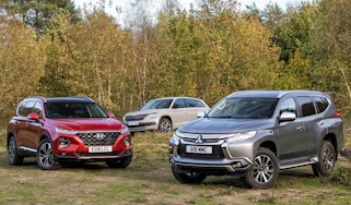 mitsubishi shogun sport vs hyundai santa fe vs skoda kodiaq
