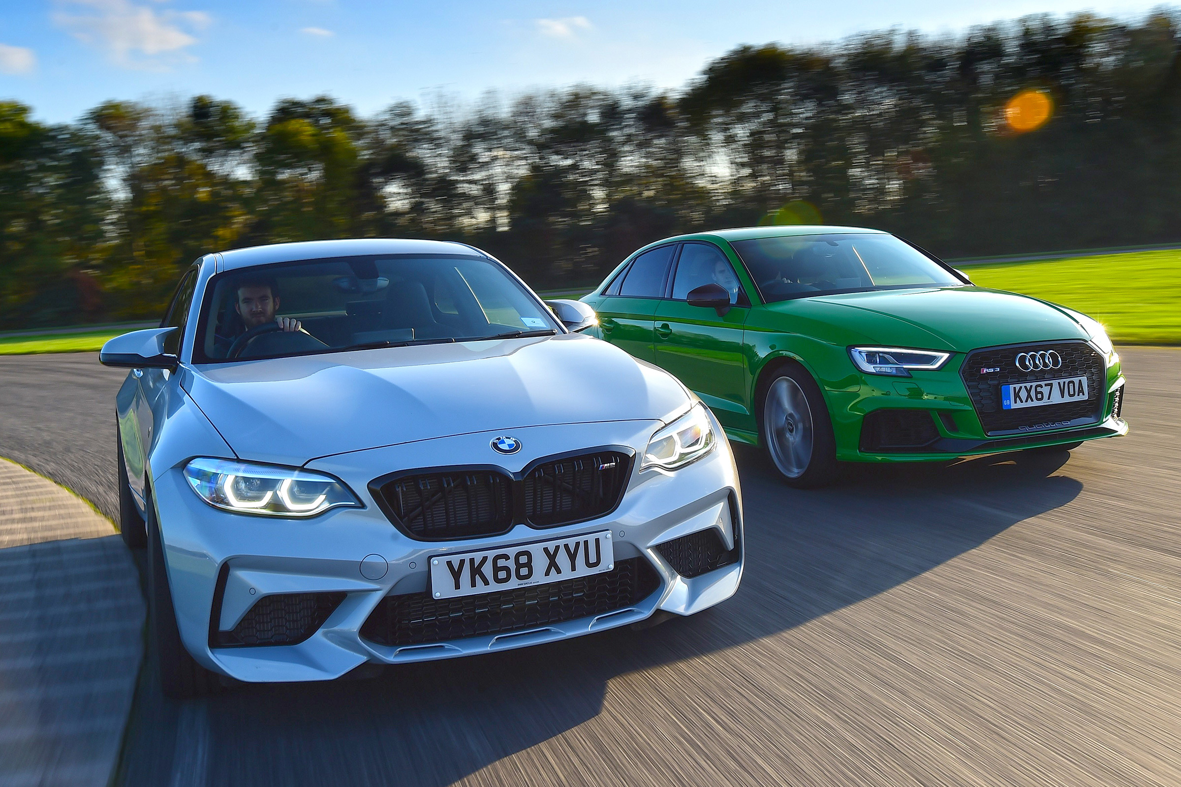 bmw m2 competition vs audi rs 3 saloon twin test