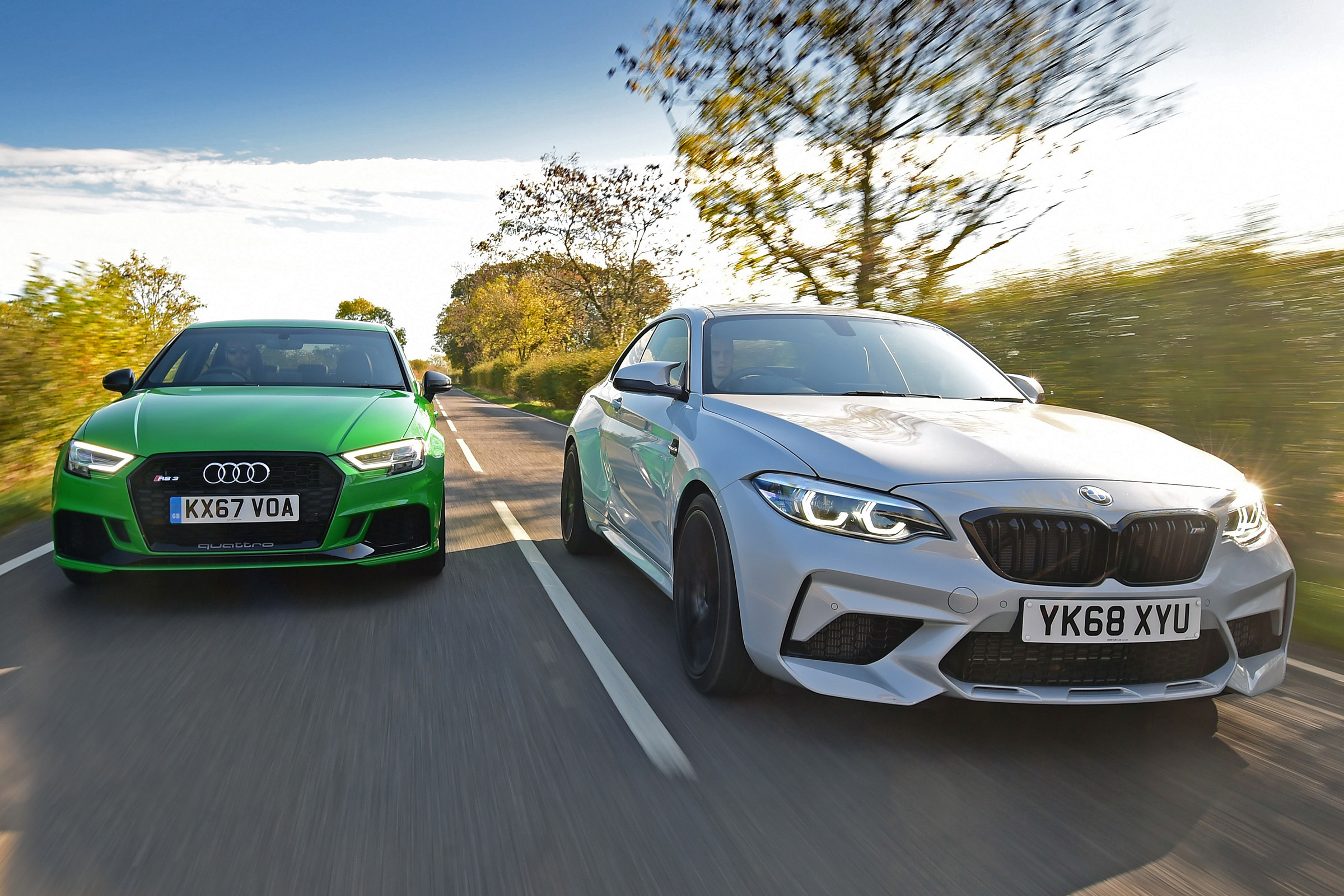 bmw m2 competition vs audi rs 3 saloon twin test