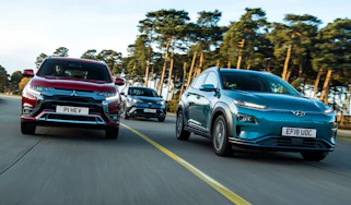 Hyundai Kona Electric vs Mitsubishi Outlander PHEV vs Toyota C-HR - header