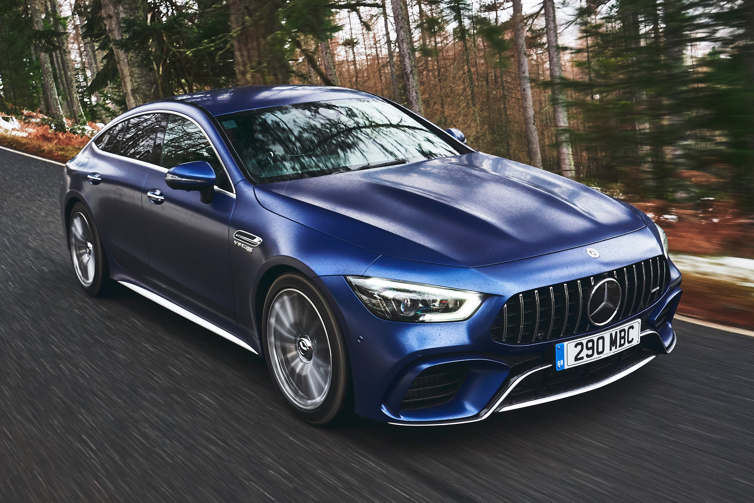 mercedes-amg gt 4-door tracking front quarter