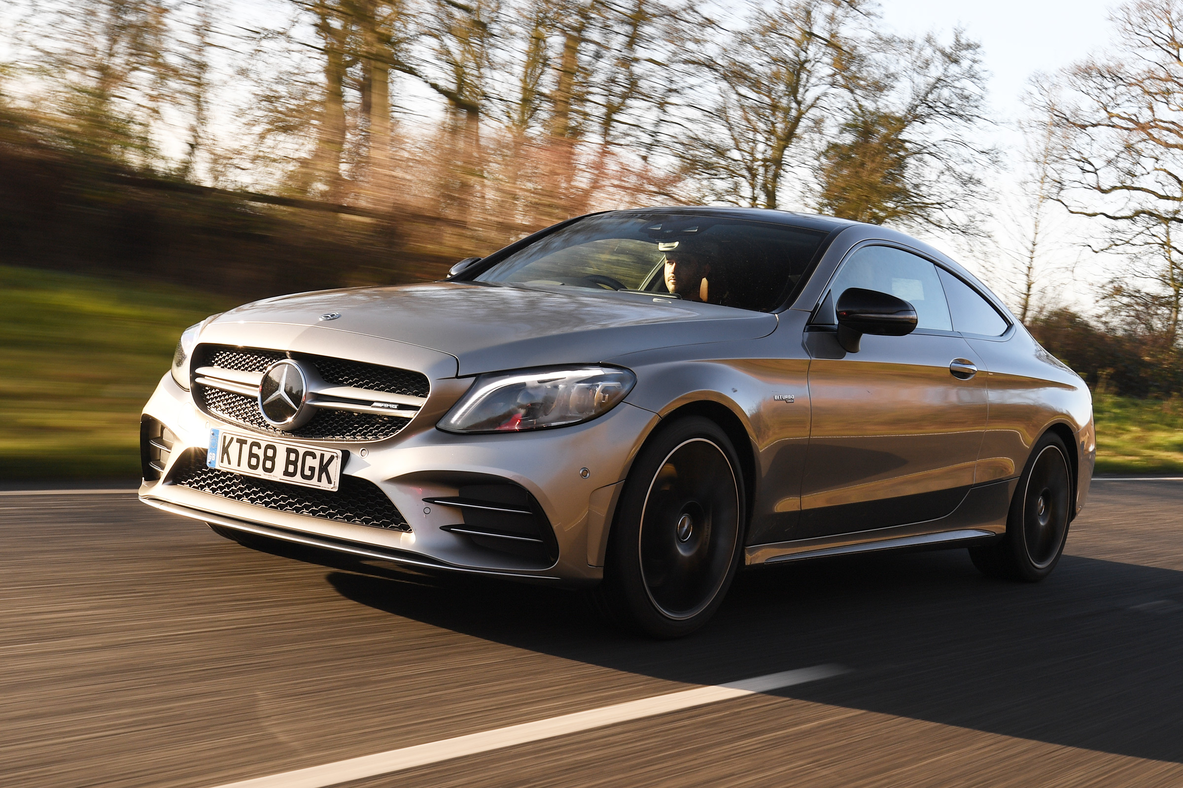 mercedes-amg c 43 coupe tracking front quarter