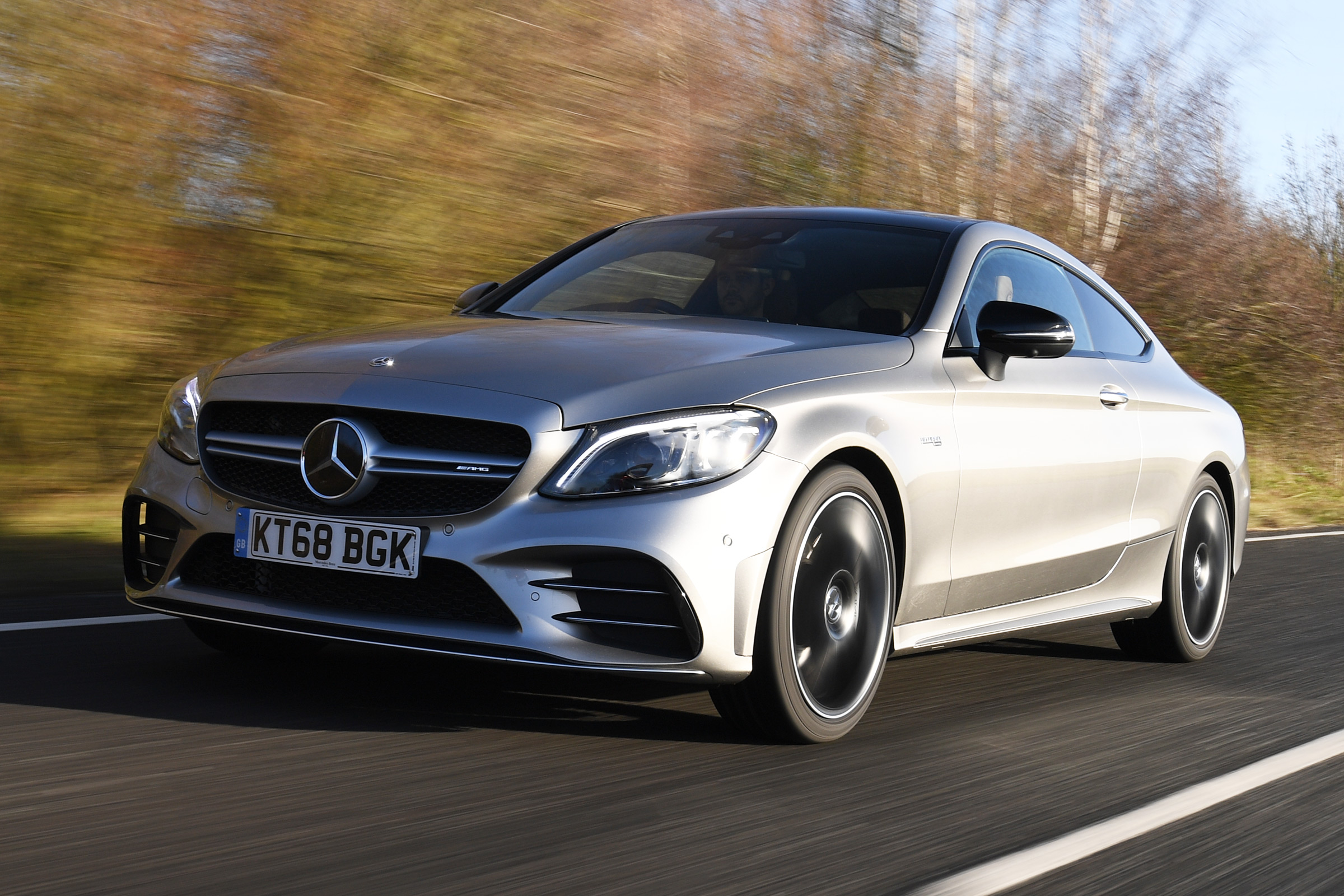 mercedes-amg c 43 coupe tracking front quarter
