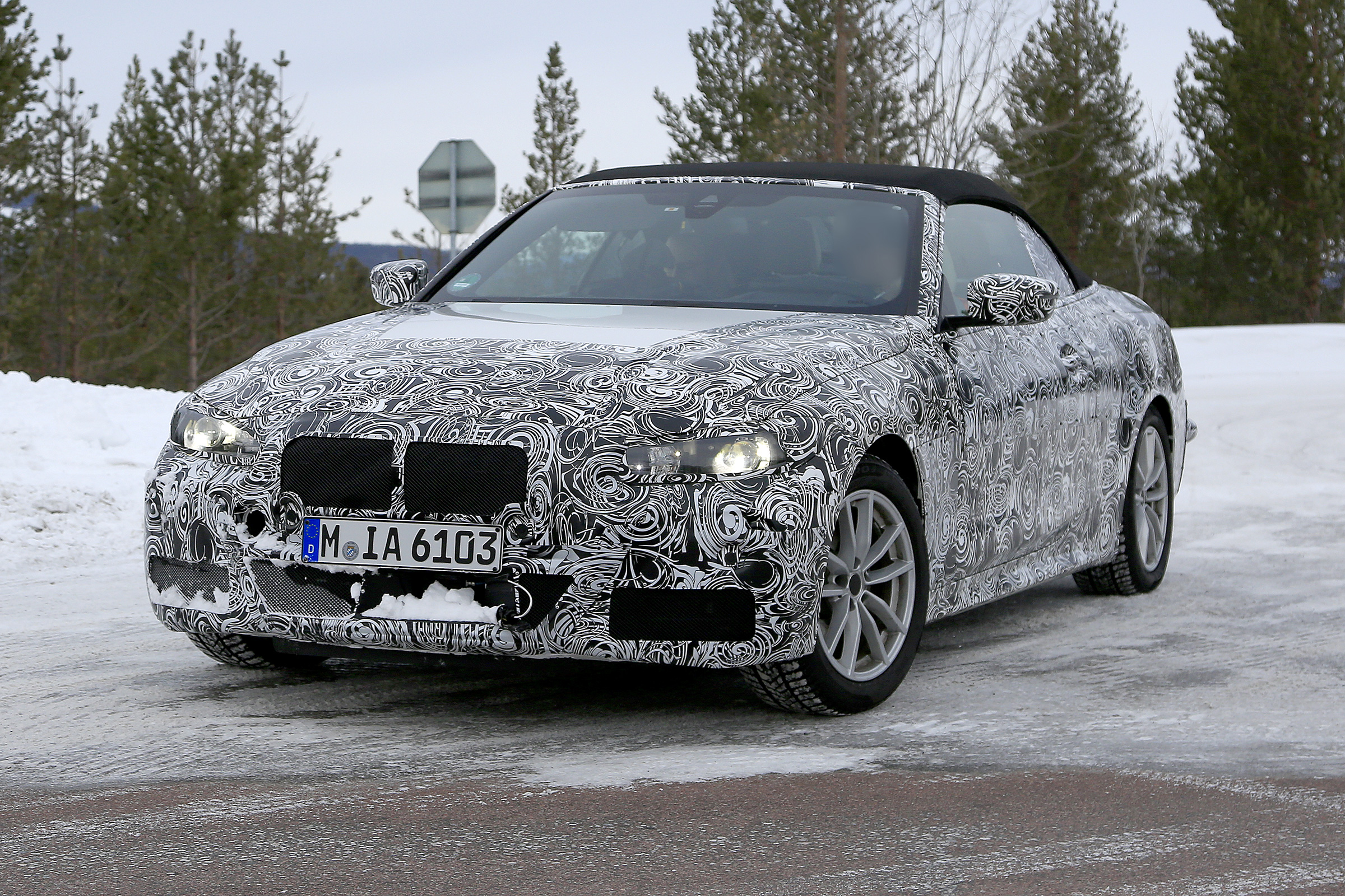 BMW 4 Series Convertible spies - front 3/4 winter