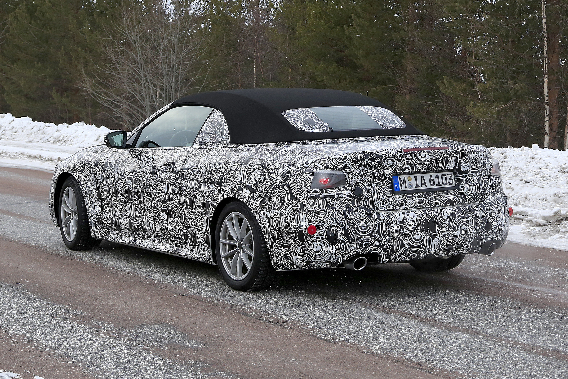 BMW 4 Series Convertible spies - rear 3/4 winter