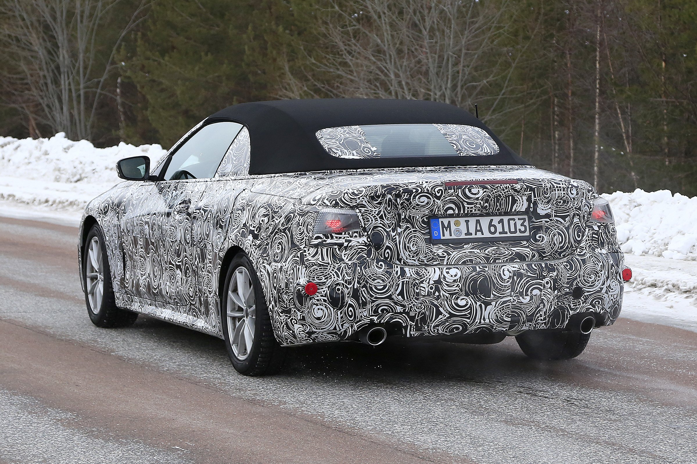 BMW 4 Series Convertible spies - rear 3/4 winter
