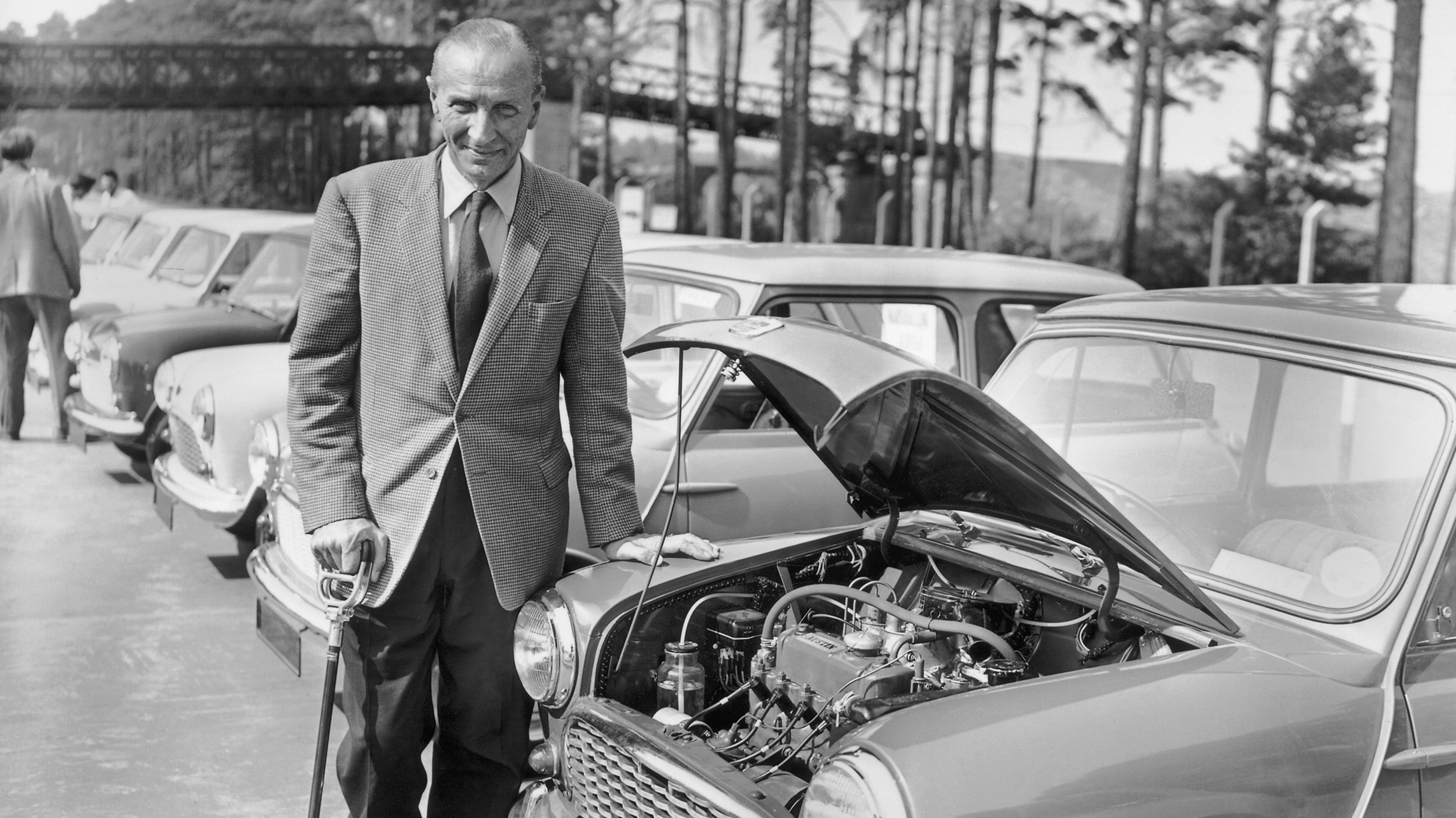 Sir Alec Issigonis at Mini launch (© Heritage Motor Centre, Gaydon)