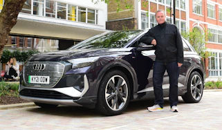 Audi Q4 e-tron final report: Steve Fowler with Q4 e-tron outside Autovia offices