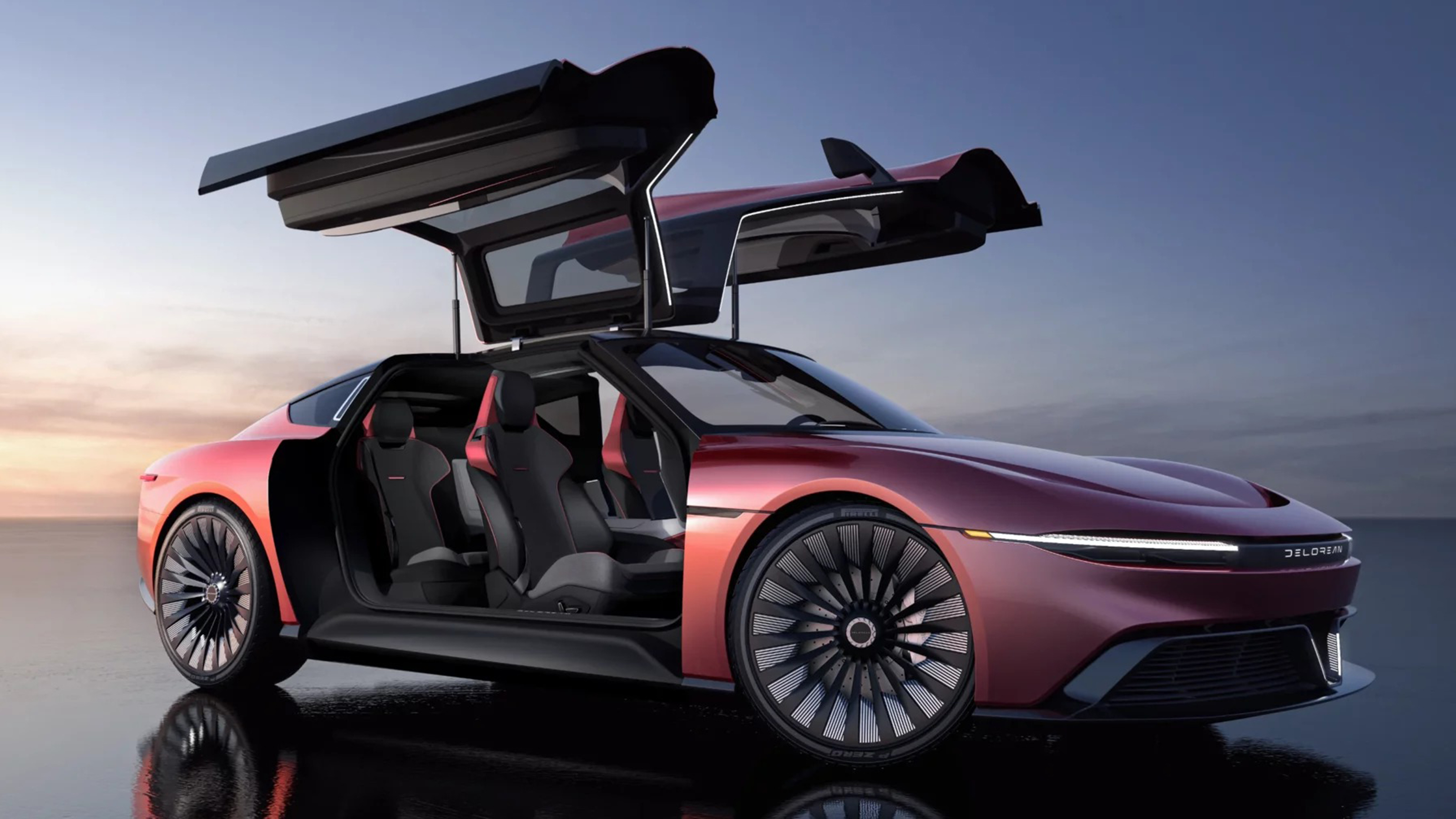 DeLorean Alpha5 - side static with gullwing doors open