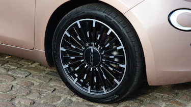 Toyota Aygo X vs Hyundai i10 vs Fiat 500 group test - Fiat 500 front O/S wheel