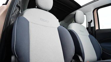 Toyota Aygo X vs Hyundai i10 vs Fiat 500 group test - Fiat 500 front seats