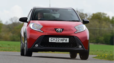 Toyota Aygo X vs Hyundai i10 vs Fiat 500 group test - Toyota Aygo X cornering