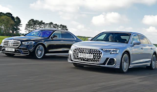 Audi A8 vs Mercedes S Class - both cars front tracking