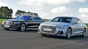 Audi A8 vs Mercedes S Class - both cars front tracking