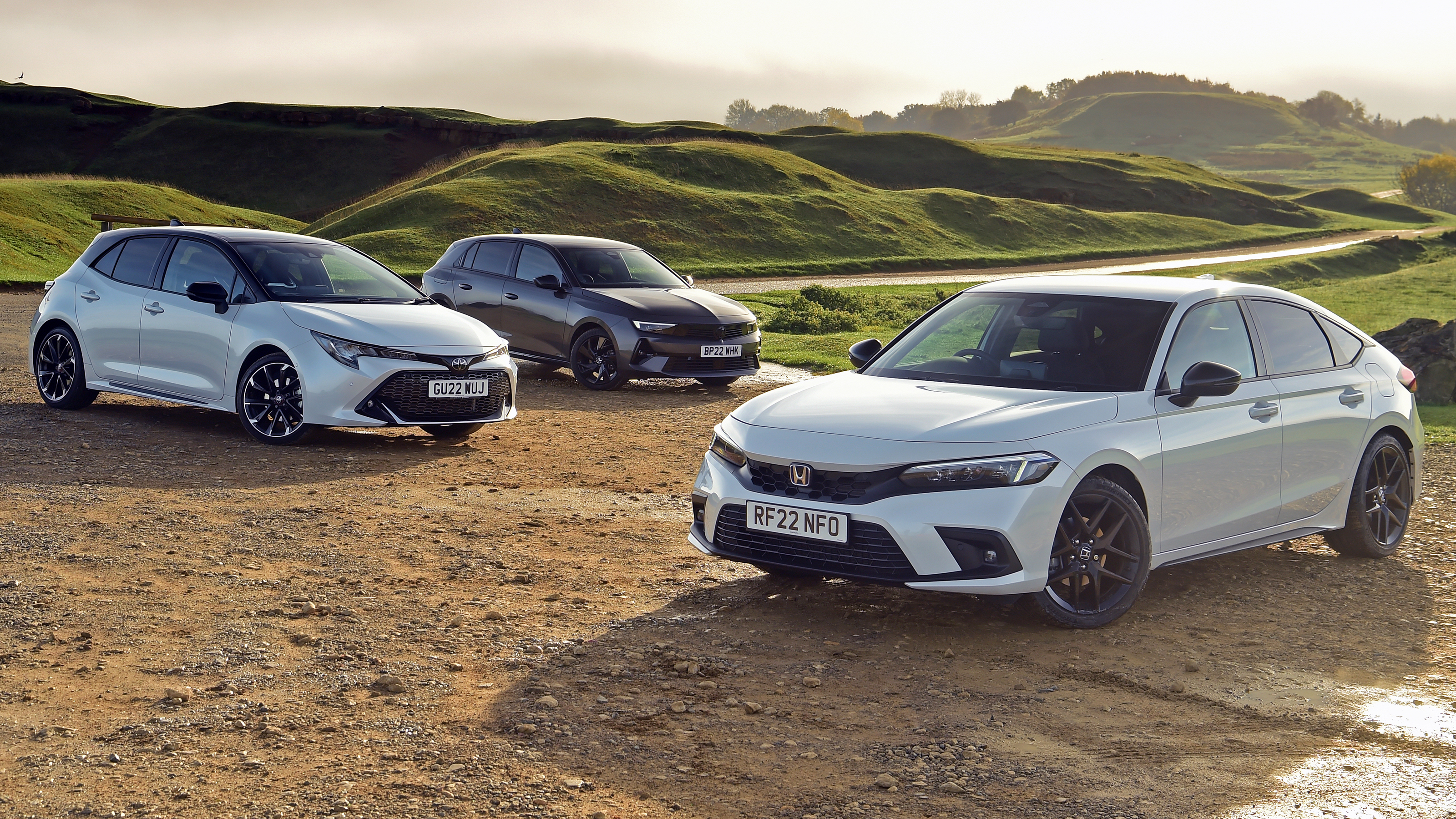 Honda Civic, Toyota Corolla and Vauxhall Astra - static