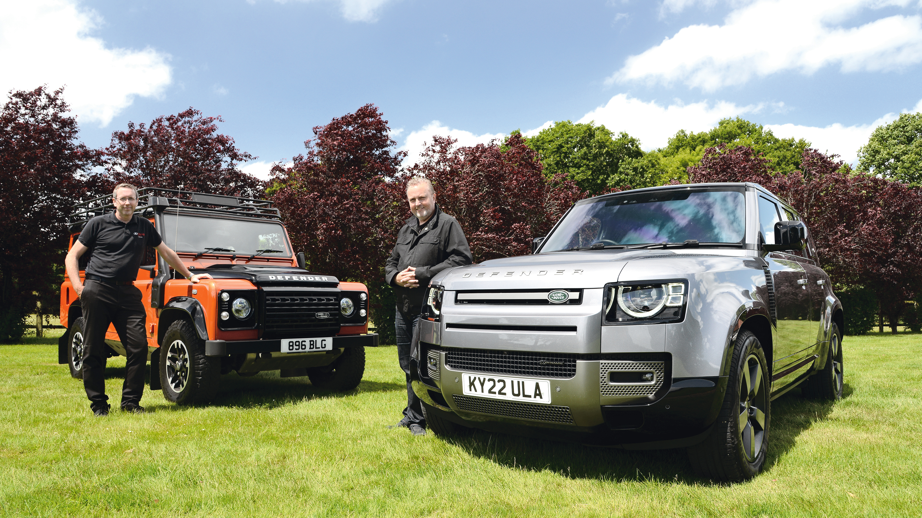 Steve Fowler and Jason Holt with Land Rover Defenders