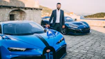 Mate Rimac standing with Bugatti Chiron and Rimac Nevera