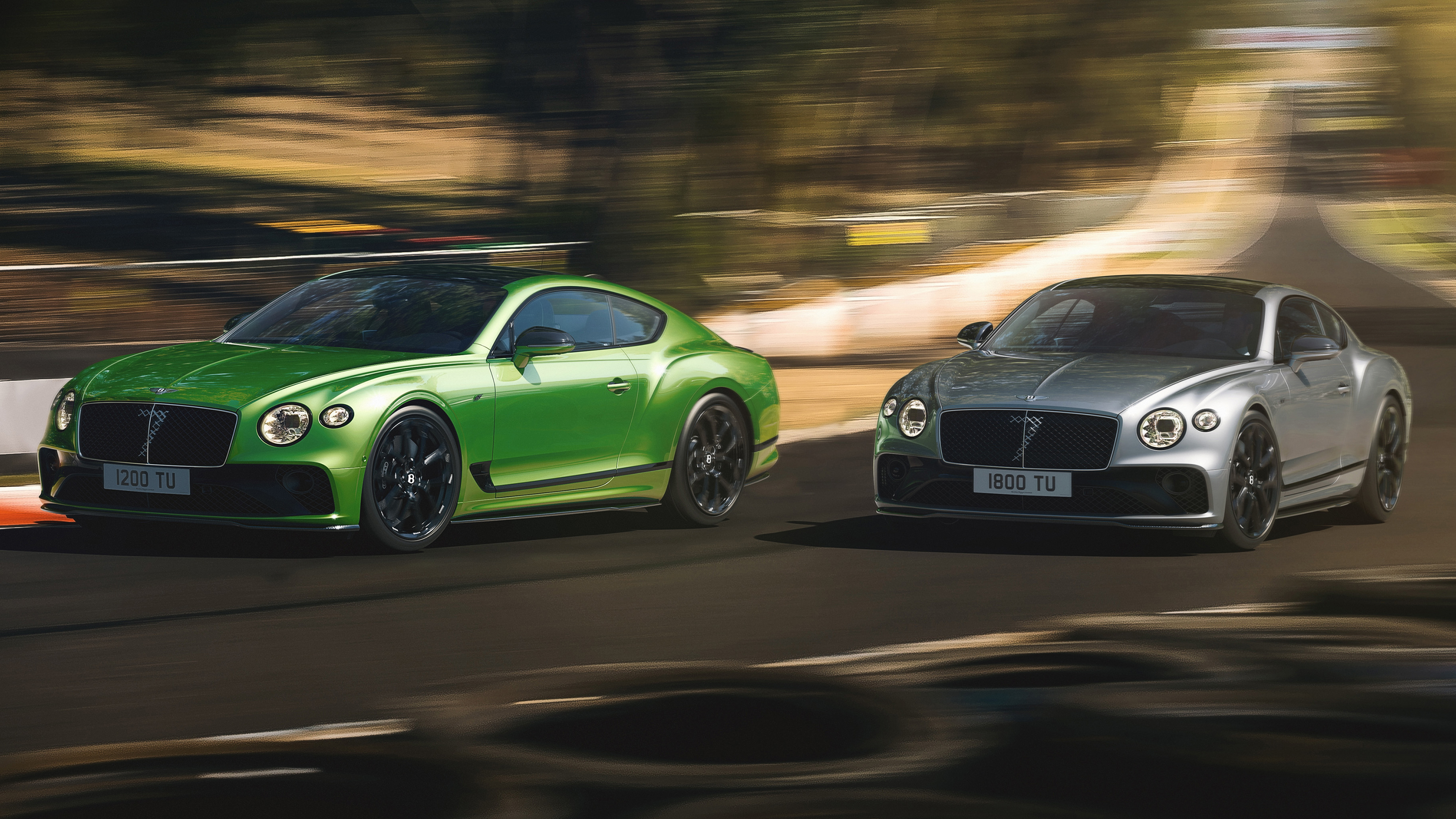 Bentley Continental GT S Bathurst - green and silver cars cornering