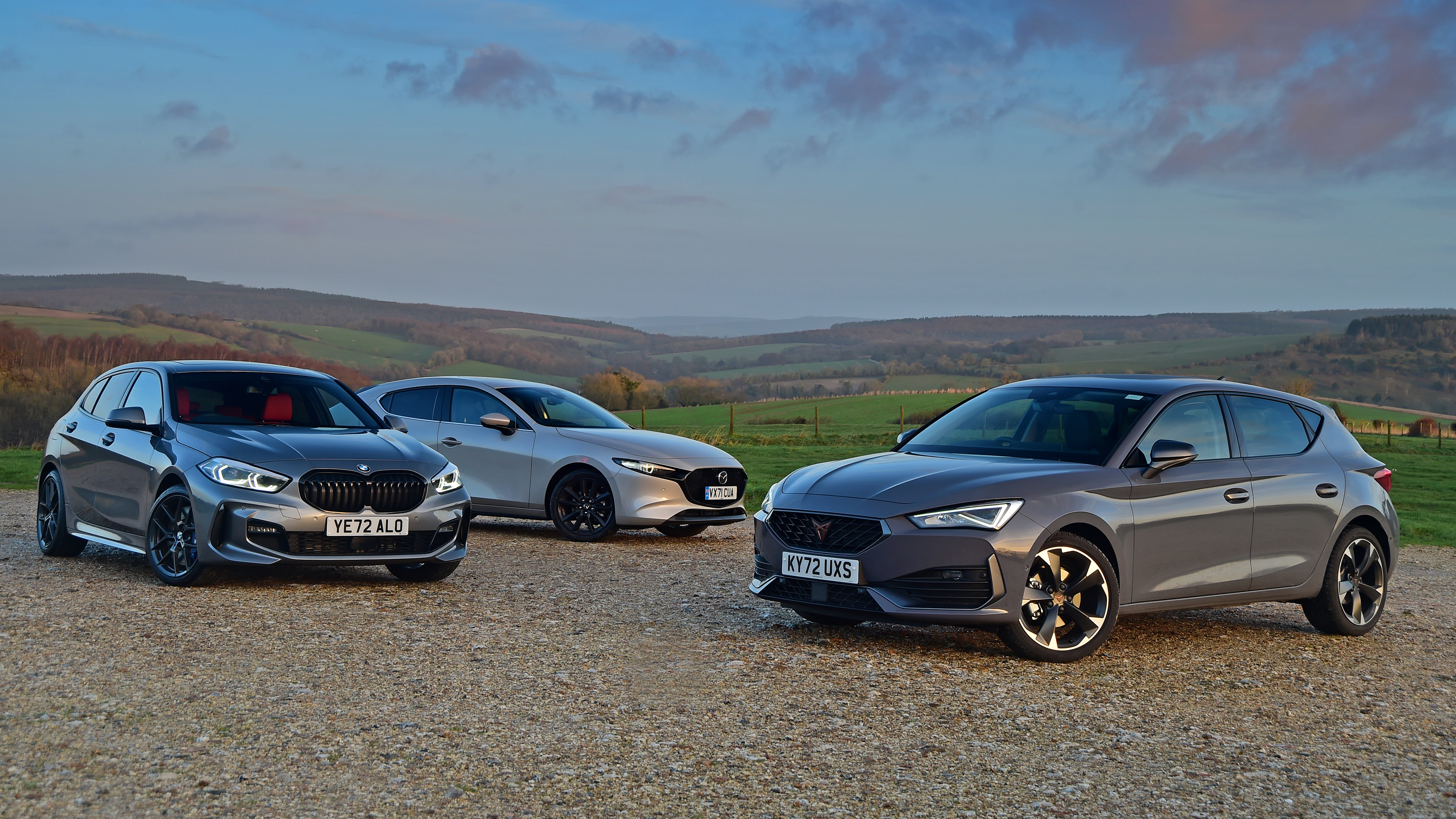Cupra Leon, BMW 118i and Mazda 3 - front static