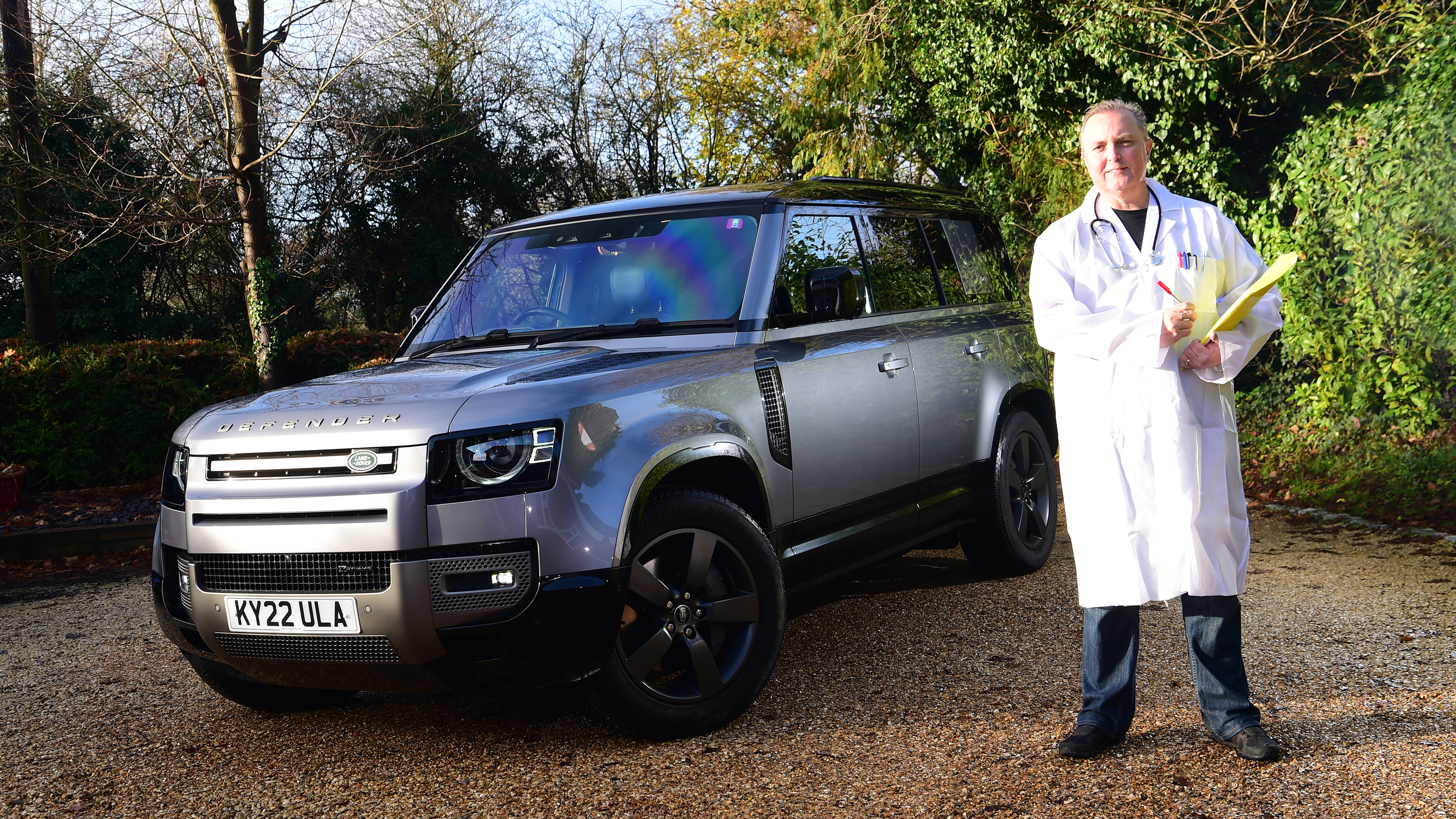 Land Rover Defender long-termer - Steve Fowler in doctor's white overcoat