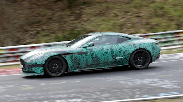 Aston Martin DB12 spy shots Nurburgring side