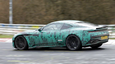 Aston Martin DB12 spy shots Nurburgring side