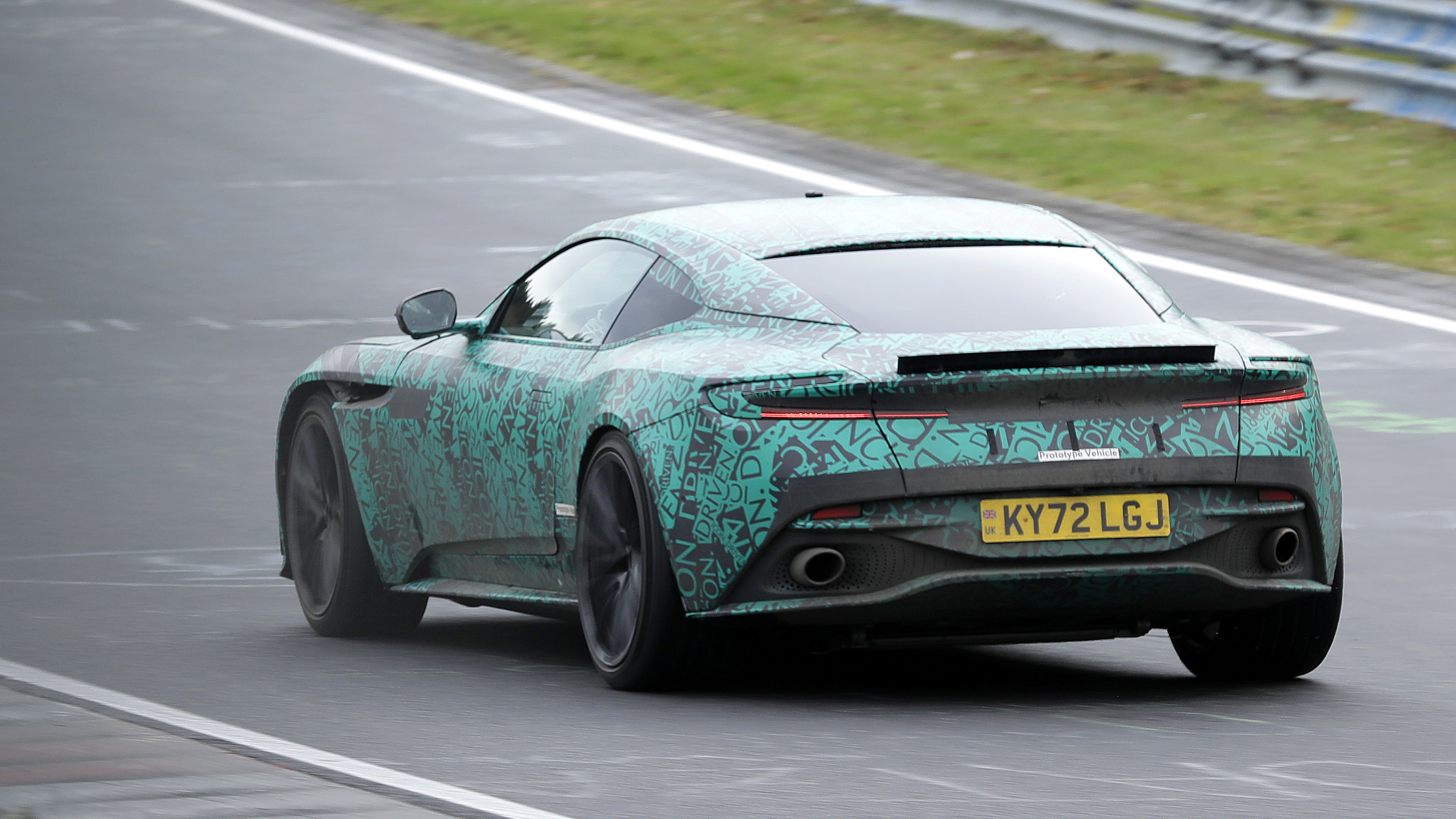 Aston Martin DB12 spy shots Nurburgring rear 2